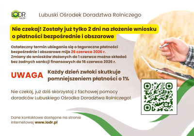 ZOSTAŁY JUŻ OSTATNIE DNI NA ZŁOŻENIE WNIOSKU O PŁATNOŚCI OBSZAROWE!